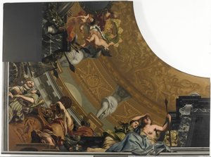 Teil (unten links) eines Deckengemäldes mit der Hauptdarstellung Diana und ihre Gefährtinnen von Gerard de Lairesse
