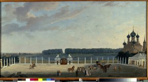 Die Aussicht von den Fenstern des Ostankino-Palastes (Moskau). Gemälde von Gerard de la Barthe (aktiv 1787-1810), ca. 1790. Französische Kunst des 18. Jahrhunderts. Staatliches Russisches Museum, Sankt Petersburg von Gerard de la Barthe