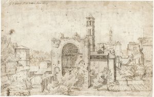 Ansicht der Apsis des Tempels der Venus und Roma und des Klosters S. Maria Nova, Rom