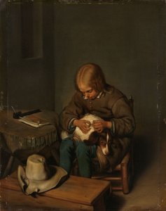 Junge, der einen Hund entfloht von Gerard ter Borch (II) (copy after)