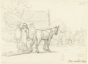 Drei Männer neben einem Pferd und Schlitten von Gerard ter Borch (II)