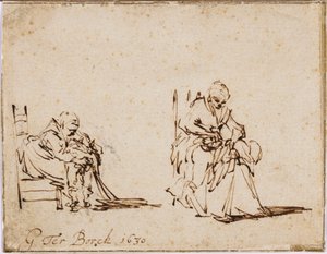 Zwei Studien einer Frau, die ein Kind wäscht von Gerard ter Borch