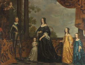 Porträt von Friedrich Heinrich (1584-1647), Prinz von Oranien, seiner Frau Amalia von Solms (1602-1675) und ihren drei jüngsten Töchtern Albertina Agnes (1634-1696), Henrietta Catharina von Gerard van Honthorst