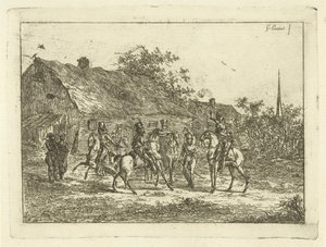 Kavallerie in einem Dorf von Gerardus Emaus de Micault