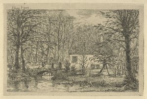 Haus mit Brücke über Graben von Gerardus Emaus de Micault