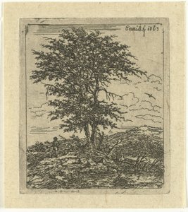 Landschaft mit Eiche und Jäger von Gerardus Emaus de Micault
