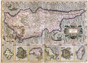 Zypern und die Inseln Stalimini (Lemnos), Chios, Mitilene, Negroponte, Cerigo und Rhodos von Gerardus Mercator