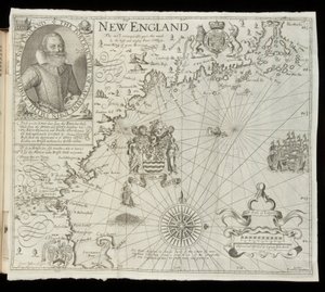 Karte von Neuengland, aus Historia Mundi: oder Mercator’s Atlas, London, 1635 von Gerardus Mercator
