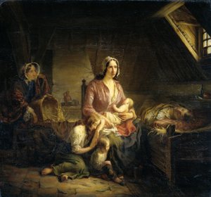 Eine reiche Dame besucht eine arme Familie von Gerardus Terlaak