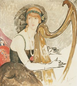 Eine Dame spielt Harfe von Gerda Marie Frederike Wegener