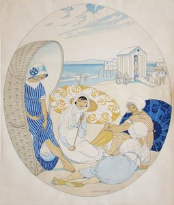 Plaudern am dänischen Strand von Gerda Wegener