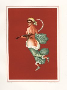 Allegorisches Wandgemälde des Sommers aus dem Osten des Atriums von Regio IX.V.11. Sie trägt eine Sichel und Weizen. Chromolithographie von Victor Steeger nach einer Illustration von Geremia Discanno aus Emile Presuhn (1844-1878) Die schönsten Gemälde von  von Geremia Discanno
