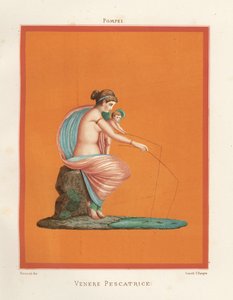 Wandmalerei von Venus und Amor beim Angeln mit Ruten aus einem Teich (Chromolithographie von Victor Steeger nach einer Illustration von Geremia Discanno aus Emile Presuhn 