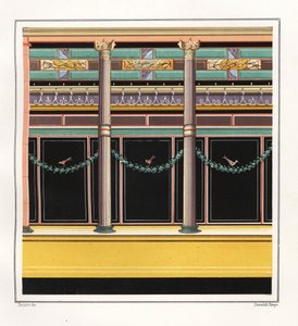 Wandmalerei aus einem Raum im Haus der Epigramme (Chromolithographie von Victor Steeger nach einer Illustration von Geremia Discanno aus Emile Presuhn 