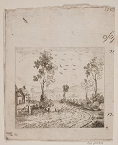 Landschaft mit Haus an einer Straße mit Baum und fliegenden Vögeln von Gerhard Ludvig Lahde