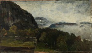 Landschaft bei Øylo im Nebel von Gerhard Munthe