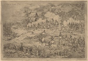 Angriff der Kavallerie (Charge de cavalerie contre des chasseurs) von Gerhardus Emaus de Micault