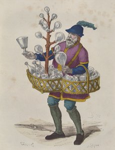 Glas- und Kristallverkäufer im fünfzehnten Jahrhundert, aus Costumes de Paris a Travers les Siecles, veröffentlicht 1887