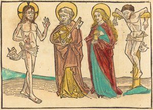 Christus zeigt seine Wunden Petrus, der Magdalena und dem guten Dieb von German 15th Century