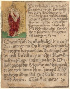 Madonna und Kind in einer Glorie mit einem Ablass und einem Gebet von German 15th Century