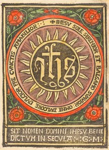 Monogramm JHS in einem flammenden Kreis