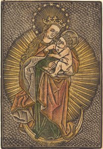 Madonna mit Kind in Glorie von German 15th Century or Master of the Meshed Background