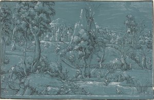 Landschaft mit Männern beim Angeln von German 16th Century