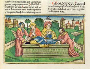 Begräbnis von Josia, aus der Nürnberger Bibel (Biblia Sacra Germanaica)