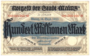 Eine Hundert-Millionen-Mark-Banknote, 1923 von German School