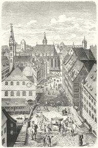 Eine Straße in Nürnberg im 15. Jahrhundert von German School