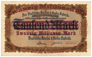 Eine Zwanzig-Millionen-Mark-Banknote, 1922 von German School