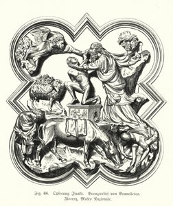Abraham opfert seinen Sohn Isaak, Bronzereleif von Filippo Brunelleschi (Gravur) von German School
