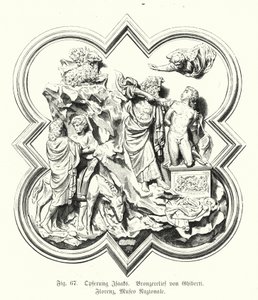 Abraham opfert seinen Sohn Isaak, Bronzereleif von Lorenzo Ghiberti (Gravur) von German School