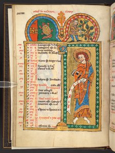 Oktober. 12 Kalenderseiten in Gold und Farben, mit architektonischen Rahmen, die jeweils ein Sternzeichen, einen Apostel und eine Arbeit des Monats enthalten. Psalter. Illuminiertes Psalter mit einem Kalender, Cantica und Litaneien für den Gebrauch von Non