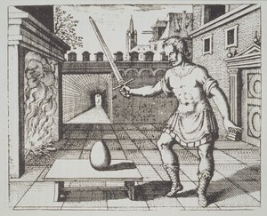 Alchemistische Allegorie: Das Ei der Philosophen, aus Srutinium Chymicum von Michael Majer (1687) illustriert in einer Geschichte der Magie, veröffentlicht Ende des 19. Jahrhunderts von German School