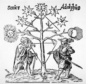 Alchemistischer Baum, Diagrammatisch und Emblematisch, aus Museum Hermeticum von Thomas Norton (1749) illustriert in einer Geschichte der Magie, veröffentlicht Ende des 19. Jahrhunderts von German School