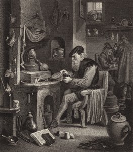 Alchemist bei der Arbeit. Illustration für Bilder-Atlas (Gravur) von German School