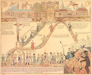 Allegorische Darstellung des christlichen und weltlichen Lebens, veröffentlicht von G.N. Benner, Nürnberg, um 1830