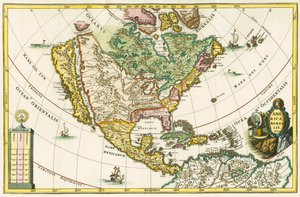 Nordamerika-Karte mit Kalifornien als Insel, aus Heinrich Scherers Geographia hierarchica