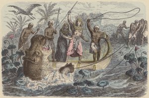 Altägyptischer Pharao auf Nilpferdjagd von German School