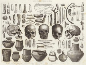 Artefakte aus der Eis- und Steinzeit. Illustration für Bilder-Atlas von German School