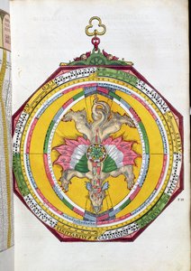 BT1.70.2 Volvelleor mit dem Tierkreis, Illustration aus Astronomicum Caesareum von Peter Apian (Bennewitz) (1495-1552) veröffentlicht in Ingolstadt, 1540 (kolorierter Holzschnitt) von German School