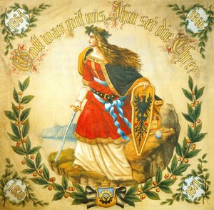 Banner mit dem Bild von Germania, Symbol eines vereinten Deutschlands, ca. 1918 von German School