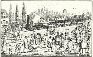 Bayerische Ludwigseisenbahn zwischen Nürnberg und Fürth (Gravur) von German School