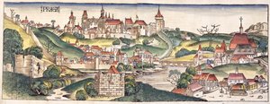 Vogelperspektive von Prag, aus der Nürnberger Chronik von Hartmann Schedel (1440-1514) 1493 von German School
