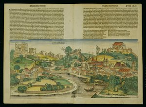 Vogelperspektive von Salzburg, aus der Nürnberger Chronik von Hartmann Schedel (1440-1514) 1493