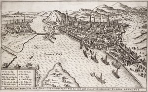 Buda und Pest von den Christen belagert im Jahr 1602, Illustration aus einem Buch über die osmanischen Feldzüge in Europa, graviert von Paul Furst (ca.1605-66) von German School