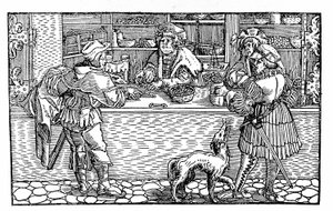 Wechselstube und Tauschhandel. Deutsche Xylographie des 16. Jahrhunderts von German School