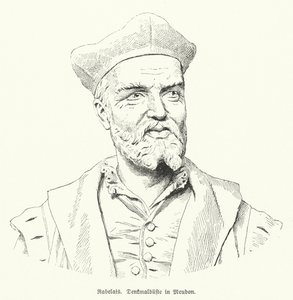 Büste des französischen Autors Francois Rabelais in Meudon, Frankreich (Lithographie) von German School