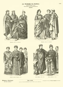 Byzantinische Kostüme, erste Hälfte des 6. Jahrhunderts von German School